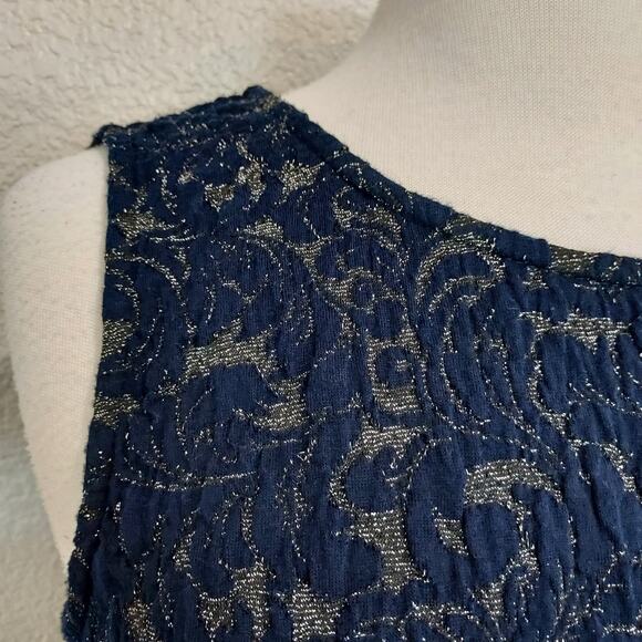 Eva Franco Navy Gold Metallic Peplum Blouse Size S - Picture 8 of 14
